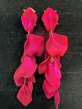 Fuchsia Petal Cascade Drop Earrings - Bold Floral Statement New